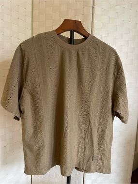 Men's Taupe Eyelet Knit Short Sleeve Tee